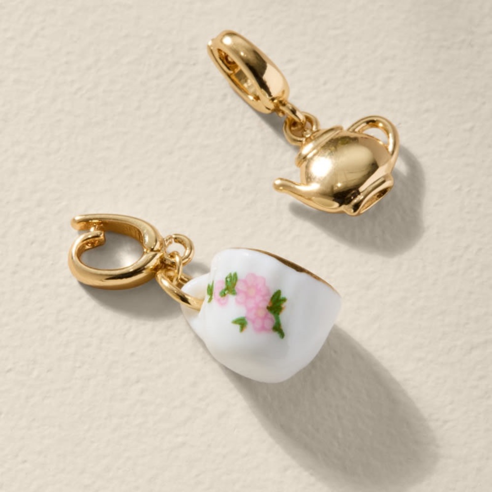 Francesca's Tea Cup and Kettle Gold Charm Set